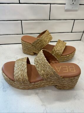 Beach by Matisse Sea View Tan Platform Raffia Sandals Resort Wear Vacation 10